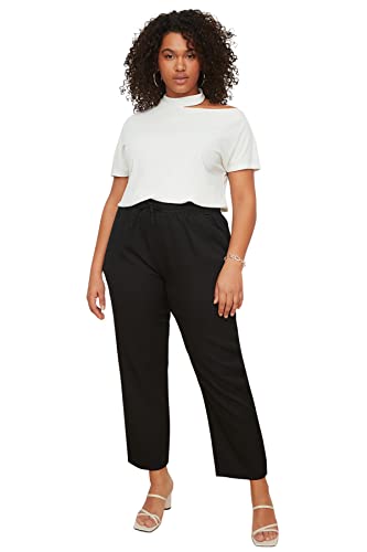 Trendyol Damska regularna, standardowa, z okrągłym dekoltem, tkana bluzka plus size, Ecru, XXLus