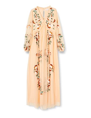 Frock and Frill Damska sukienka z haftem kwiatowym na specjalne okazje, Migdały, 36