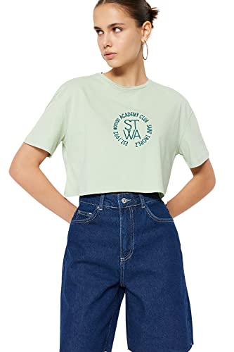 Trendyol Damska koszulka z dzianiny Regular Fit Basic ze stójką, Miętowy, S
