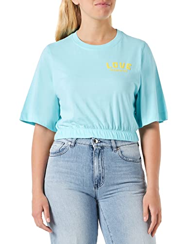 Love Moschino Women's Cropped top T-Shirt, Turquoise, 42, turkusowy, 42