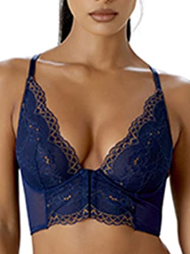 Gossard Damski biustonosz Superboost Lace Deep V Bralet, syntetyczny, Niebieski (Midnight Blue) / złoty, 70D