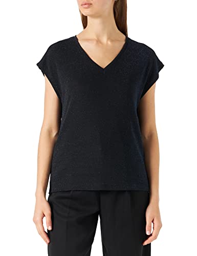 ONLY Women's Onlnew Queen S/S Glitter V-Neck TOP JRS T-Shirt, Black/Detail:Sodalite metallic, S