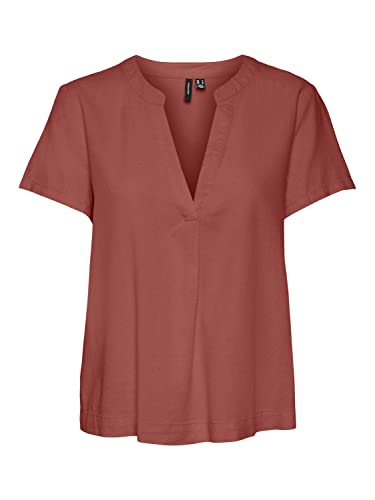 VERO MODA Women's VMMYMILO SS WVN GA Top, Marsala, M, marsala, M
