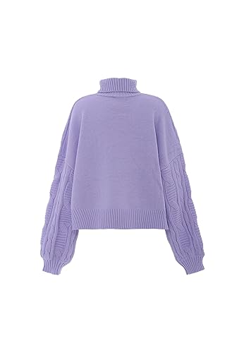 Aleva Damski top z dzianiny w stylu vintage z golfem akryl delikatny lawendowy rozmiar XS/S, Delikatna lawenda, XS