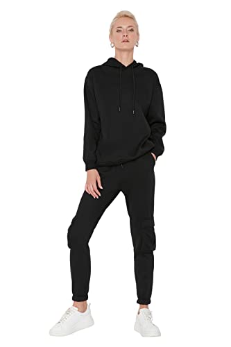 Trendyol Damskie spodnie dresowe o normalnej talii skinny fit Basics, Czarny, M