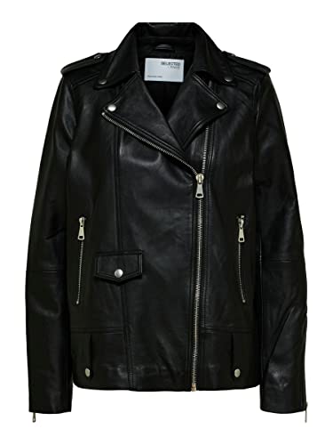 SELECTED FEMME Damska kurtka skórzana Oversize, czarny, 34
