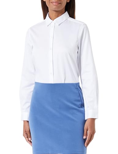 Seidensticker Damska bluzka - modna bluzka - Regular Fit - kołnierz koszuli - długi rękaw - 100% bawełna, biały, 36