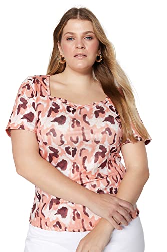 Trendyol Damska dopasowana bluzka z kwadratowym kołnierzem z dzianiny plus size, bardzo kolorowa, 5XL, Bardzo kolorowy, 5XL (Duże Rozmiary)