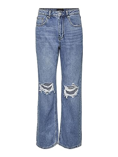 VERO MODA Dżinsy damskie Straight Fit VMKITHY High Waist 2834 Medium Blue Denim