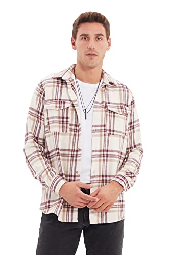 Trendyol Męska koszula z długim rękawem i długim rękawem w stylu Burgundy Regular Fit, rozmiar XL