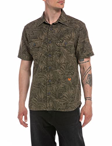 Replay Męska koszula z krótkim rękawem z mieszanki bawełny, Navy/Light Blue Stripe 010, 3XL