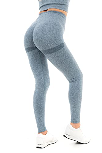 M17 Damskie damskie legginsy sportowe lekkoatletyka joga solidny Marl z podnoszeniem bioder kompresyjne spodnie z wysokim stanem, NIEBIESKI, S
