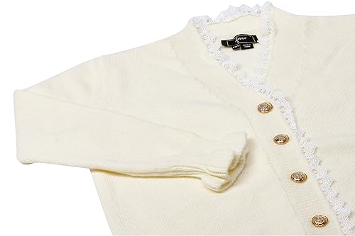 faina Damski sweter z dzianiny z dekoltem w serek i koronkowym obszyciem akryl wełna biała rozmiar XS/S, biały (wollweiss), XS