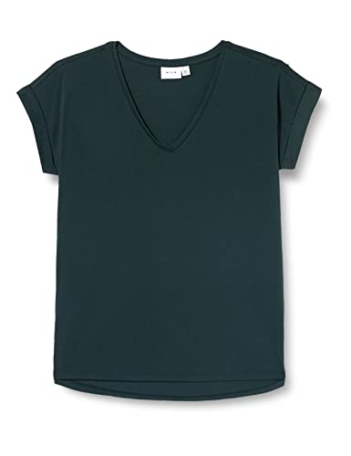 Vila Damska koszulka Vidreamers New V-Neck Su-Noos, Darkest Spruce, XXL