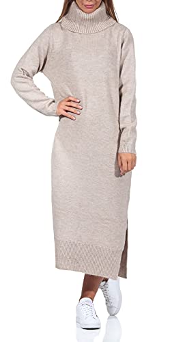 ONLY Damska sukienka Onlbrandie L/S z rolką dekolt w kształcie litery KNT Noos, Pumeks kamień/detale: w. melanż, XL