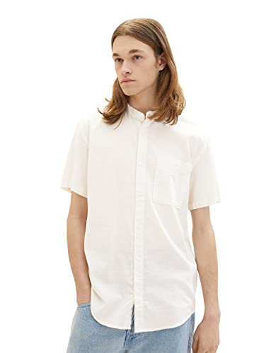 TOM TAILOR Denim Męska koszula z krótkim rękawem z kieszenią na piersi, 12906 - Wool White, M