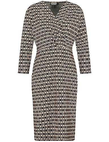 Gerry Weber Sukienka damska z wzorem owijanym i łańcuszkiem z rękawami 3/4, sukienka z dzianiny, krótka, czarny/ecru/biały nadruk, 42