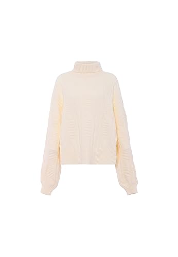 Aleva Damski top z dzianiny w stylu vintage z golfem akryl Wełna BIAŁA rozmiar XL/XXL, biały (wollweiss), XL