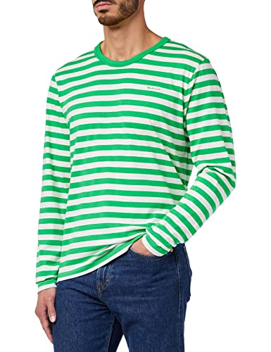 GANT Męski t-shirt w paski LS, MID Green, standardowy, Mid Green, S