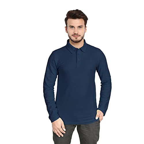 Sleepdown Męska koszulka polo na co dzień z piką z długim rękawem bawełniana koszulka sportowa golf tenis koszule, granatowy, XL