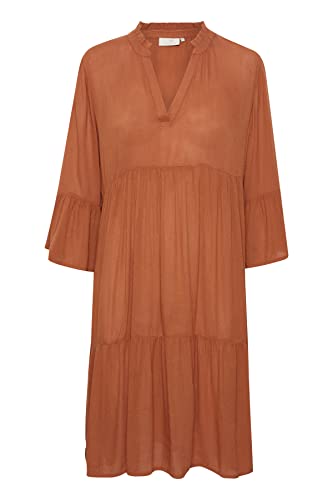 KAFFE Damska sukienka z kwiatem Midi 3/4 rękawy Boho Casual, Auburn, 36