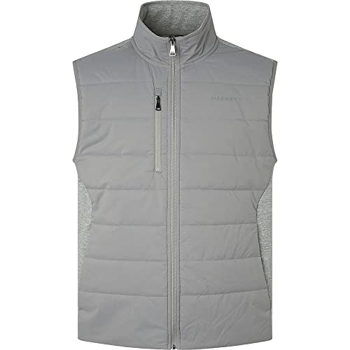 Hackett London Męska bluza z kapturem HS pikowana kamizelka FZ, srebrno-szara, XL, Srebrny szary, XL