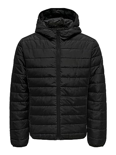 ONLY & SONS ONSBRON męska kurtka pikowana z kapturem OTW VD, czarna, M, czarny, M