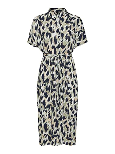 VERO MODA Vmmenny Ss Calf Shirt Dress WVN Ga sukienka, Navy Blazer/Aop: mette, M