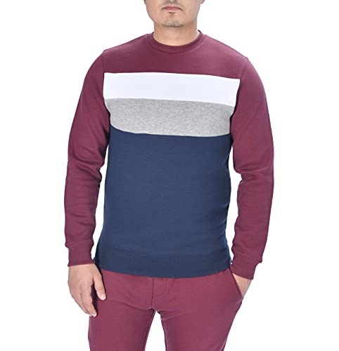 M17 Męska klasyczna bluza z okrągłym dekoltem kolor blok pasek sweter bluza na co dzień sweter z długim rękawem top, Burgund, M