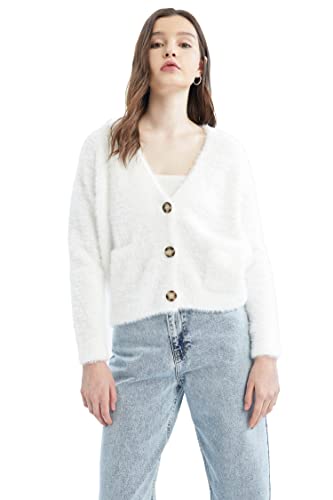 DeFacto Kardigan normalny krój dla kobiet kardigan na topy damski (ecru, 3XL), écru, 3XL