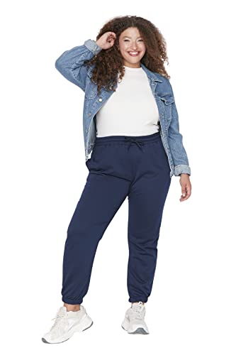 Trendyol Damskie spodnie dresowe z normalną talią w rozmiarze plus size, granatowy, 4XL-Plus