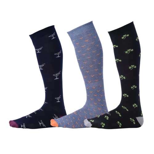 Pierre Henry skarpety za łydkę dla mężczyzn (9 par) | Kolorowe skarpetki Funky Dress | Bawełniane modne wzorzyste skarpetki OTC | Myśl i napój (rozmiar 38-44) (3 pary), Myśl i pij