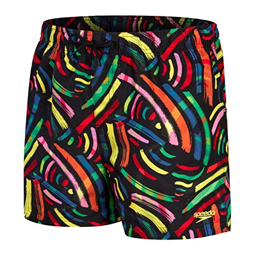 Speedo Chłopięce szorty z nadrukiem cyfrowym 33 cm, czarny/wulkaniczny pomarańczowy/fluo zielony/jasnożółty/lapis, XL, Czarny/pomarańczowy wulkaniczny, fluorescencyjny zielony/jasnożółty/Lapis, XL