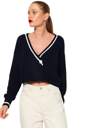 Trendyol FeMan Regular Fit Basic Cache-Coeur dzianinowy kardigan, granatowy, S, granatowy, S