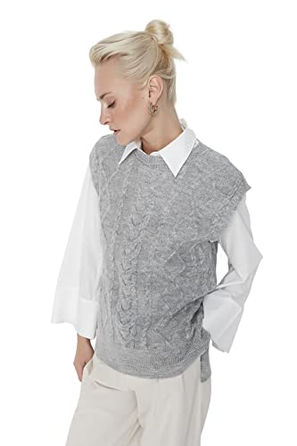 TRENDYOL Damska bluza z dzianiny Fisherman Collar, szara, S, szary, S