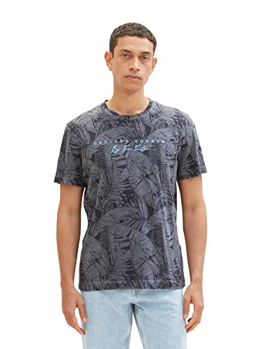 TOM TAILOR Koszulka męska 1036373, 31800-Navy Tonal Big Leaf Design, XXL, 31800 - Navy Tonal Big Leaf Design, XXL