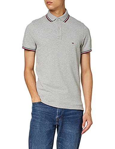 Tommy Hilfiger Męska koszulka polo Tommy Tipped Slim, Średni szary wrzos, XS
