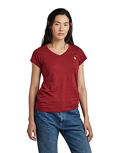 G-STAR RAW Women's Eyben Stripe Slim V-Neck Top T-Shirt, Red (Dry red 4107-5298), L, czerwony (Dry Red 4107-5298), L