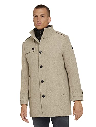 TOM TAILOR Męskie Płaszcz wełniany z kurtką wewnętrzną 1026761, 28002 - Sand Beige Wool Structure, S