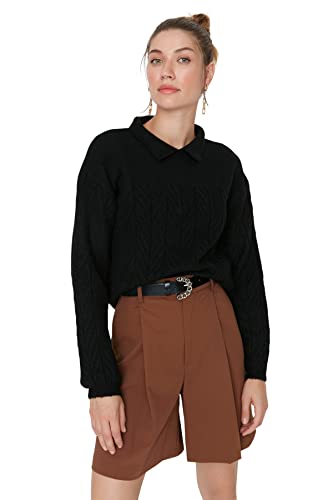 Trendyol Damska bluza z kapturem polo, gładka oversize, czarna, S, Czarny