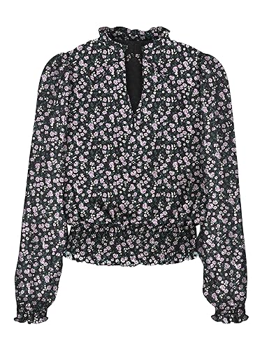 VERO MODA Damska bluzka Vmmilla Ls Smock Top WVN Ga Noos, Black/Aop: średni kwiat, M