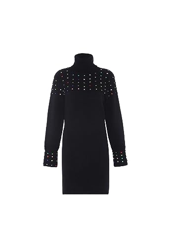 faina Damski sweter z golfem z nieregularnymi nitami i wzorem w romby, czarny, rozmiar M/L, czarny, XL