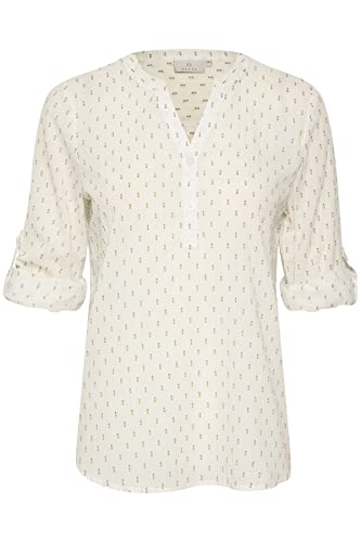 Damska bluzka z długim rękawem KAFFE V-Neck z guzikami Relaxed Fit Back Yoke damska, Chalk/Mosstone Dot, 42