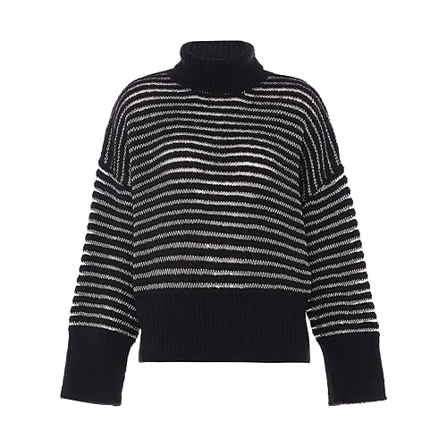 Caneva Damski sweter z wysokim dekoltem w paski z teksturą, czarny, rozmiar M/L, czarny, M