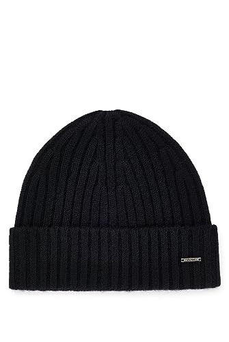 BOSS Męska czapka Lino Hat prążkowana czapka z kaszmiru, czarny (Black1), jeden rozmiar