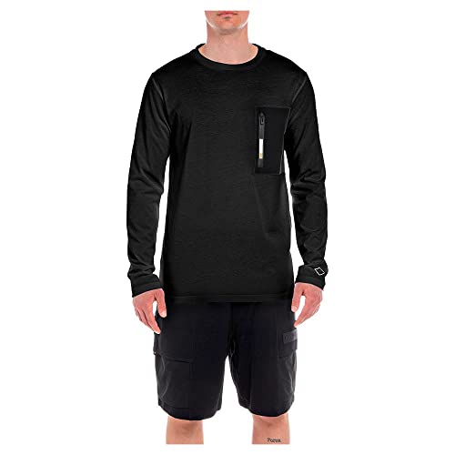Replay Męska koszulka z długim rękawem z bawełny, 098 BLACK, S