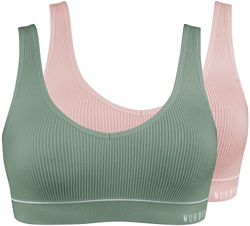 Retro biustonosz 2-pak sportowy bez fiszbin wyściełany Bratlette damski, różowy/khaki, 36-38