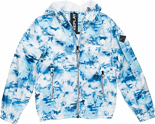 Replay Anorak dla chłopców, 010 All over Printed White/Blue, 12 lat