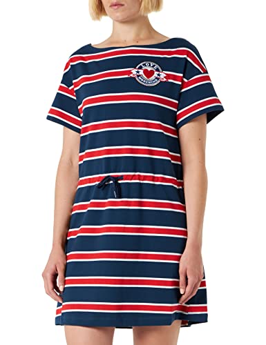 Love Moschino Damska sukienka z krótkim rękawem, regularny krój, niebiesko-biała, czerwona, 38 (DE), Blue White Red, 38