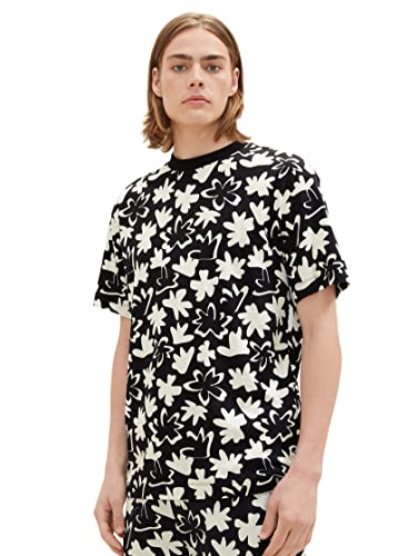 TOM TAILOR Denim Koszulka męska 1036471, 31906-Black White Wildflower Print, M, 31906 - Black White Wildflower Print, M
